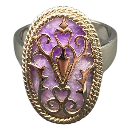 Filigree Ring Purple Amethyst Crystal Gemstone Oval 925 Sterling Silver Size 8