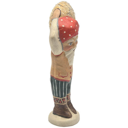 Vaillancourt Gnome Carrying Walnut Chalkware Folk Art Christmas Figurine 2006