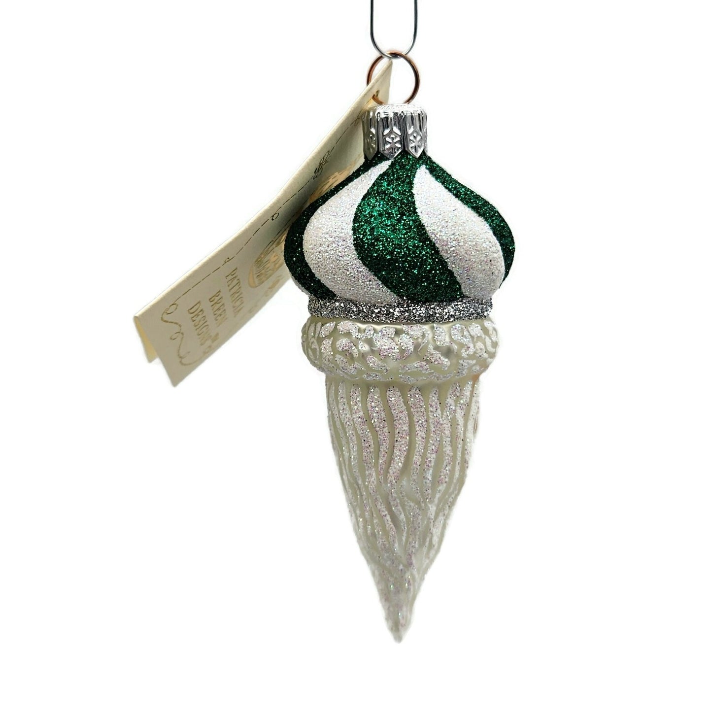 Patricia Breen Miniature Minsk Santa Green White Striped Christmas Tree Ornament