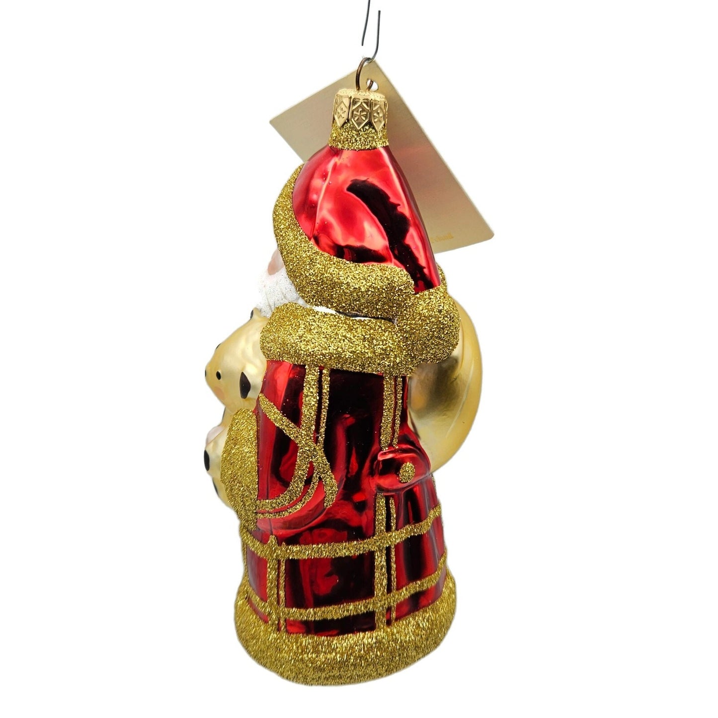 Patricia Breen Santa and Teddy Red Plaid Gold Christmas Holiday Tree Ornament