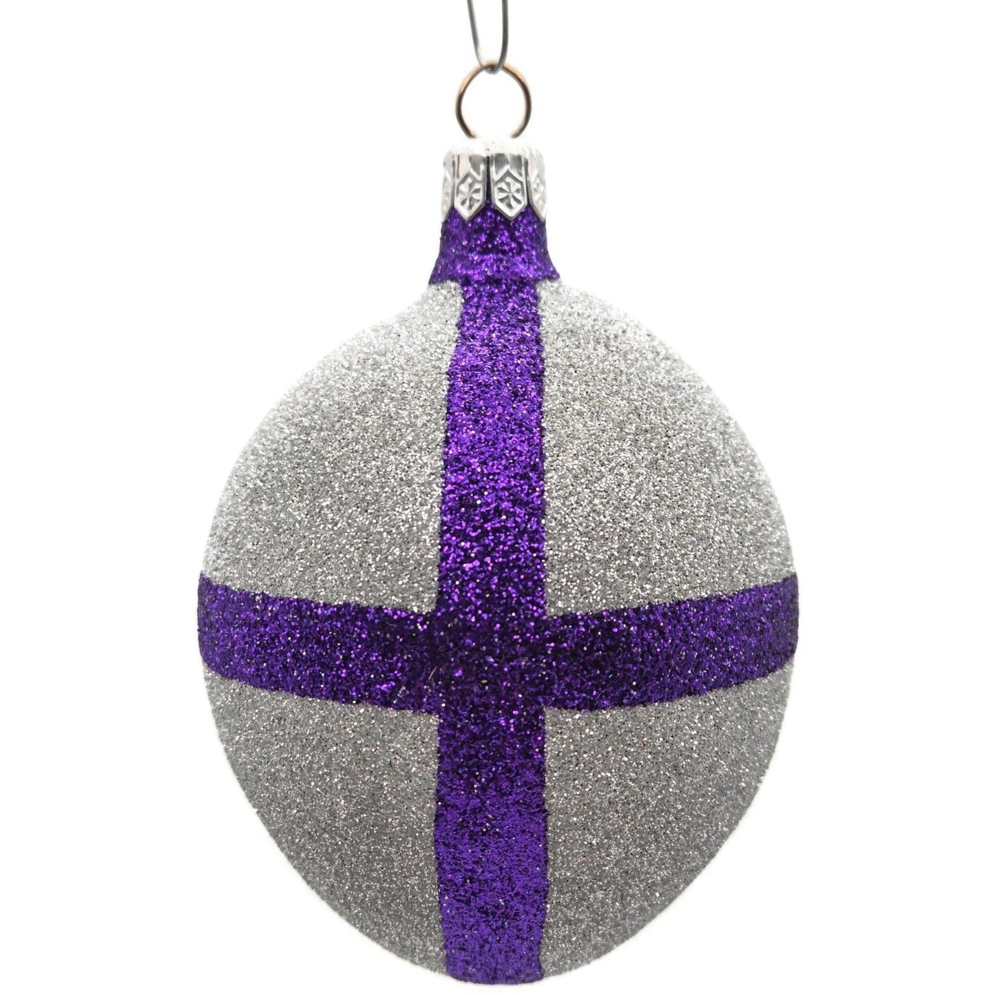 Patricia Breen Eggs Silver Purple Bow Glittered Easter Christmas Ornament 9873