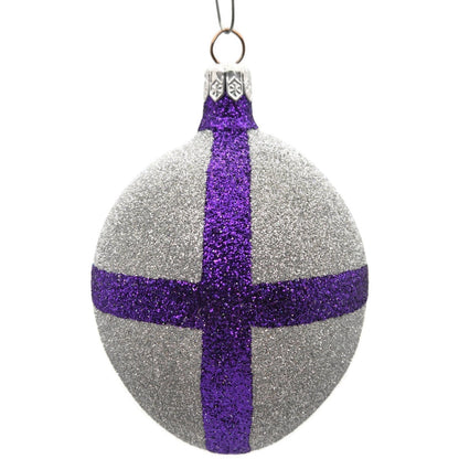 Patricia Breen Eggs Silver Purple Bow Glittered Easter Christmas Ornament 9873