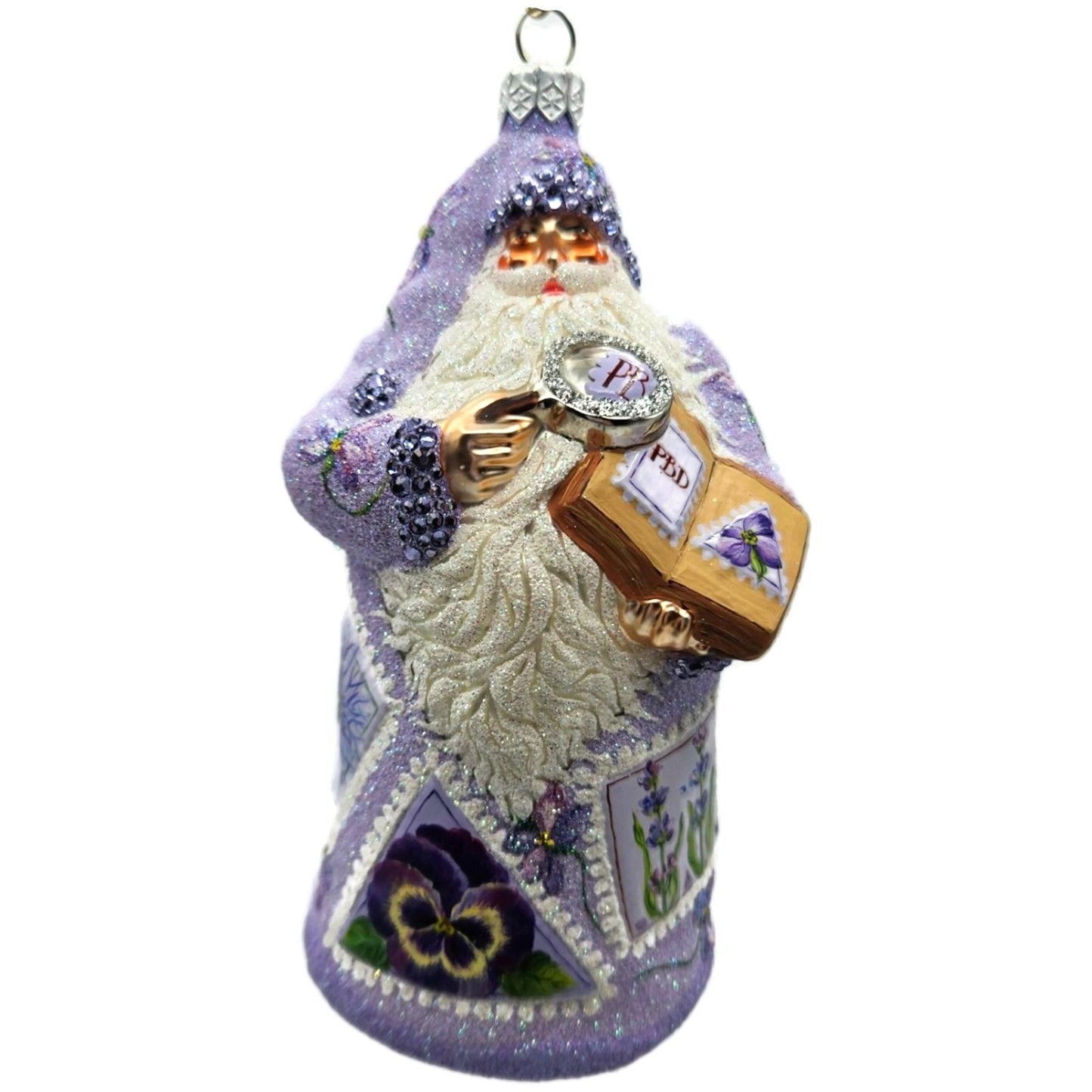 Patricia Breen Evans Santa Pansy Purple Jeweled Spring Christmas Ornament 2518