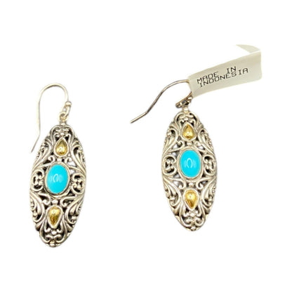 Samuel B Sleeping Beauty Turquoise Hook Earrings 925 Sterling Silver Filigree