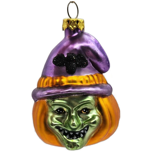 Green Witch Face Purple Hat Bat Blown Glass Halloween Ornament Department 56