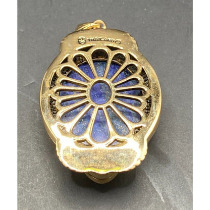 Lapis Lazuli Pendant Cabochon Gemstone Oval Shaped Gold Tone Metal Thailand