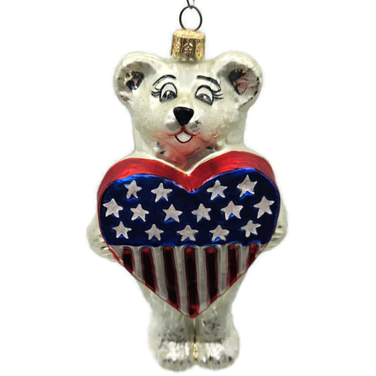 Christopher Radko Liberty Bear Patriotic Heart USA Christmas Ornament 98-205-0