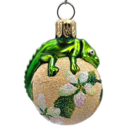 Patricia Breen Miniature Chameleon Peach Flowers Spring Christmas Tree Ornament