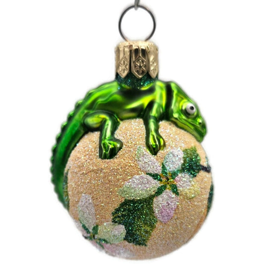 Patricia Breen Miniature Chameleon Peach Flowers Spring Christmas Tree Ornament