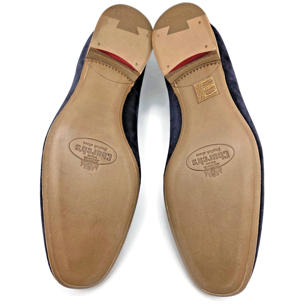 Churchs Flora 2 Dark Blue Suede Loafers Crown Embroidered Luxury Shoes Rare