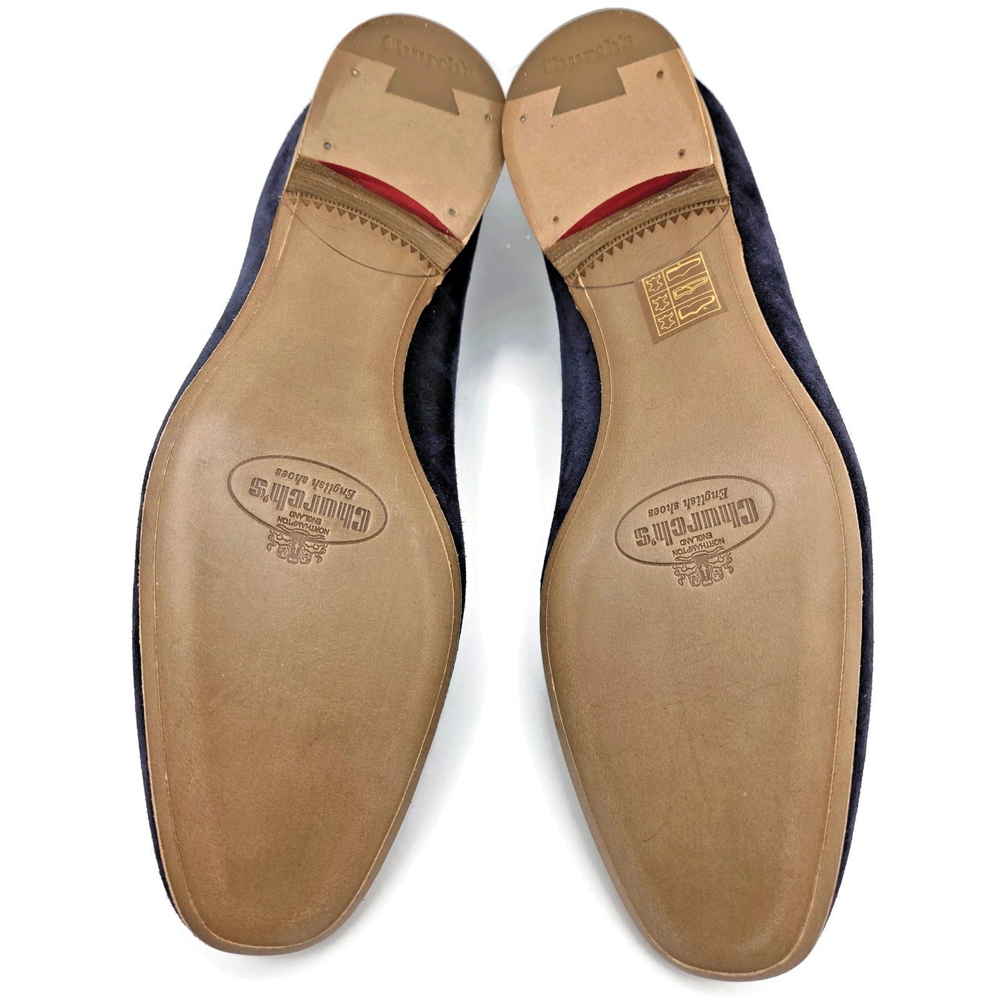 Churchs Flora 2 Dark Blue Suede Loafers Rare Crown Embroidered Luxury Shoes