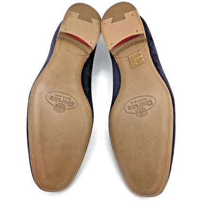 Churchs Flora 2 Dark Blue Suede Loafers Rare Crown Embroidered Luxury Shoes