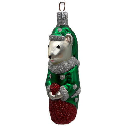 Patricia Breen Festive Mouse Green Silver Dots Christmas Tree Ornament