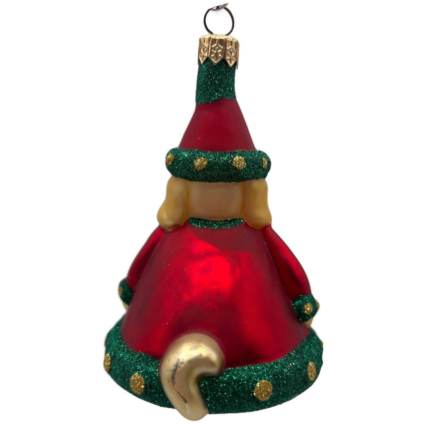 Patricia Breen Santas Helper Dog Red Dotted Gold Glass Christmas Ornament 9886