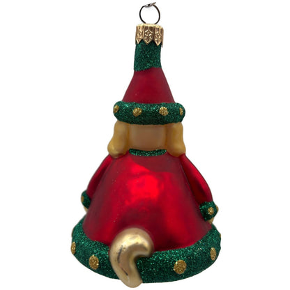 Patricia Breen Santas Helper Dog Red Dotted Gold Glass Christmas Ornament 9886