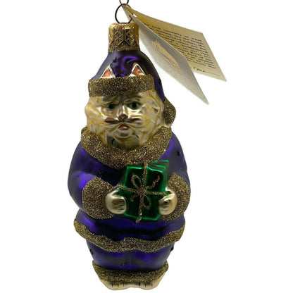 Patricia Breen Santa Paws Purple Gold Polka Dots Gift Christmas Ornament 9536