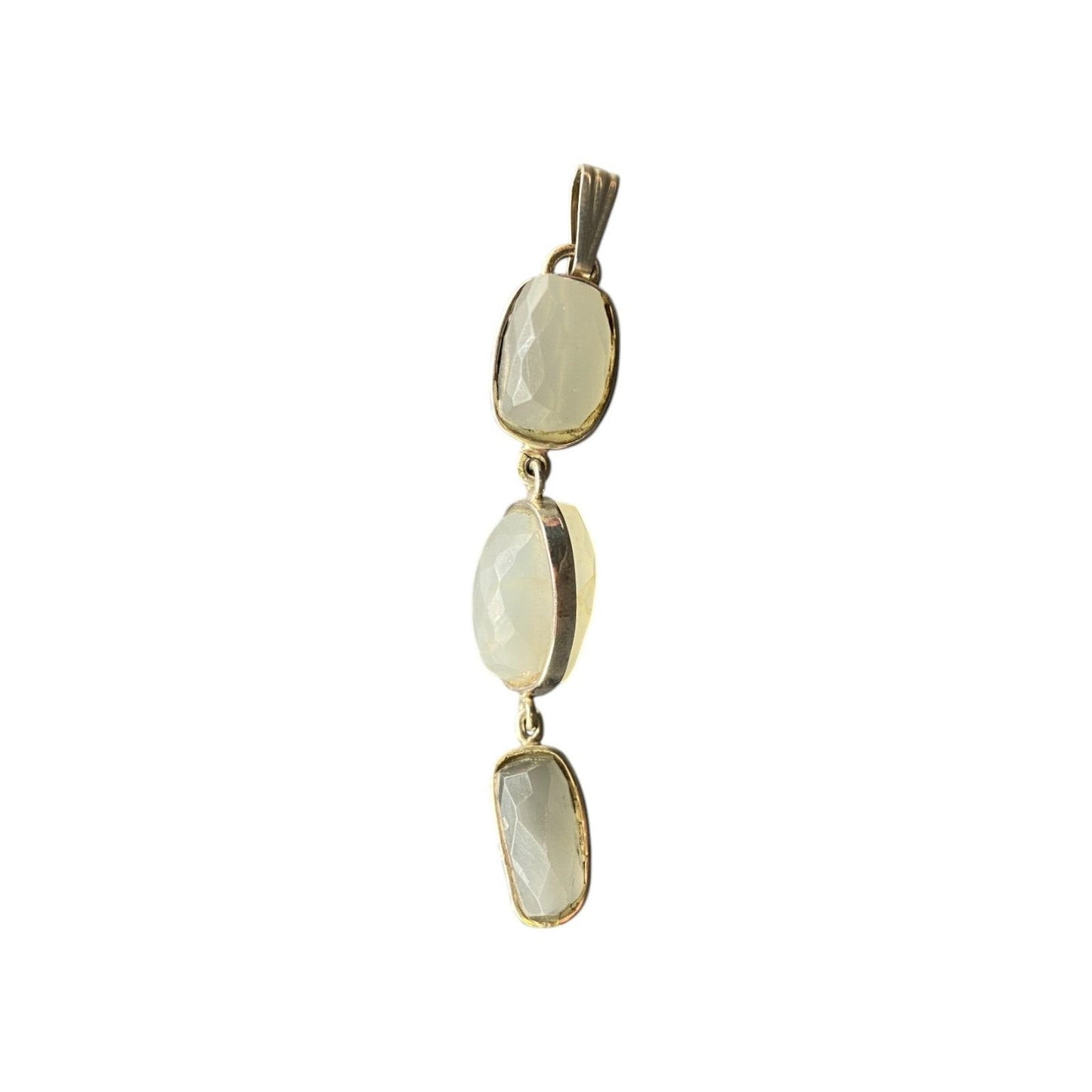 White Moonstone Dangle Pendant Faceted Gemstone Crystal Bezel Sterling Silver