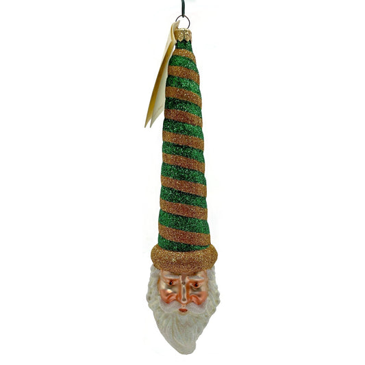 Patricia Breen Ornament Sucre Santa Green Gold Striped Christmas Holiday Tree