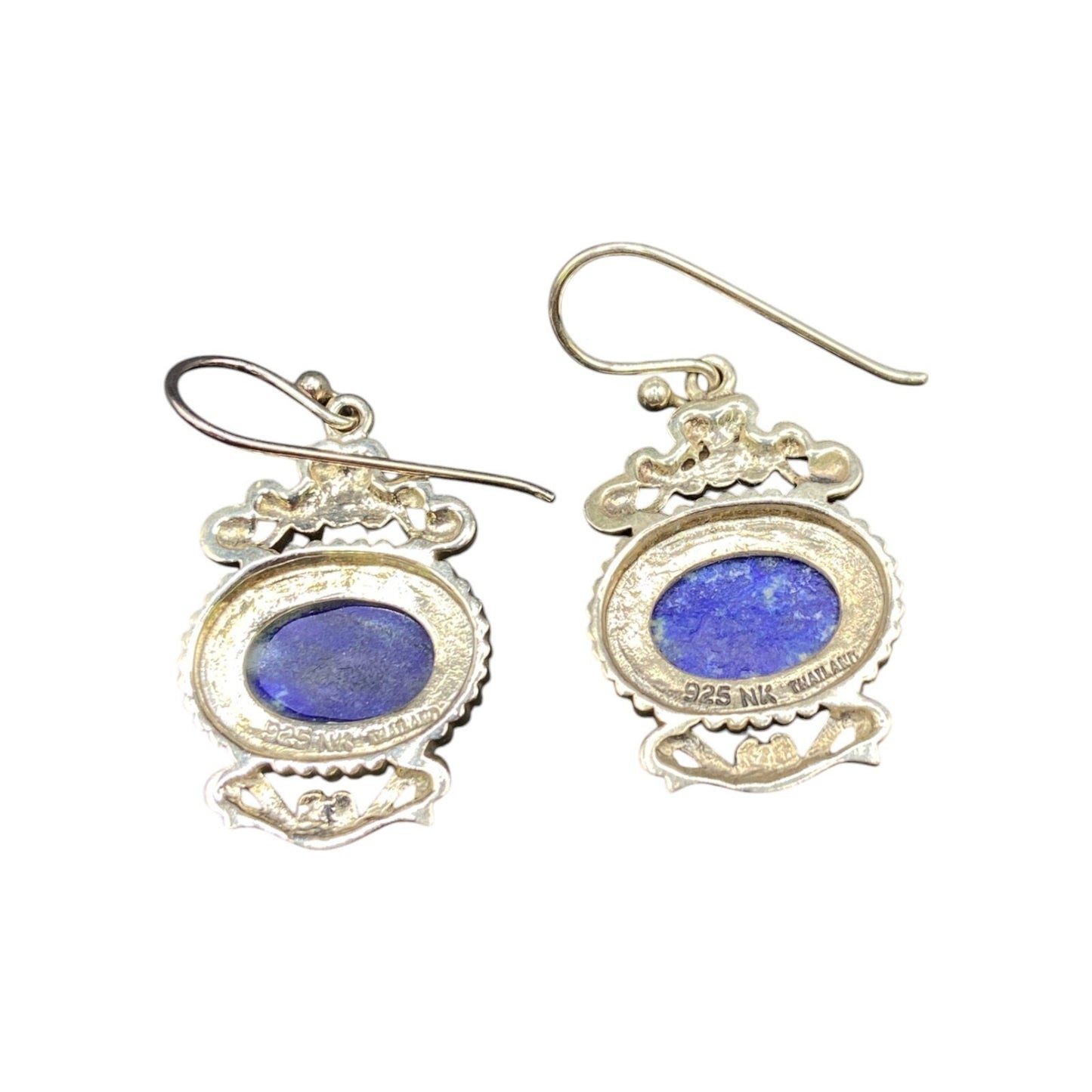 Lapis Lazuli Gemstone Dangle Earrings Fish Hook 925 Sterling Silver NK Thailand