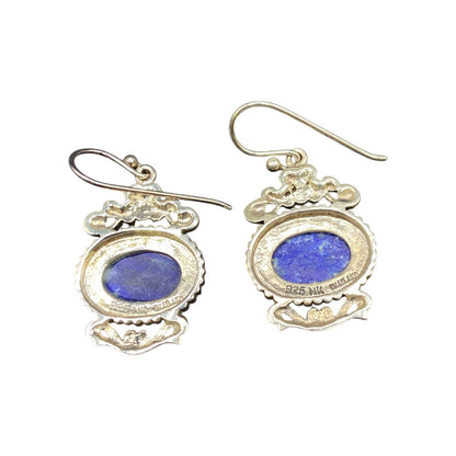 Lapis Lazuli Gemstone Dangle Earrings Fish Hook 925 Sterling Silver NK Thailand
