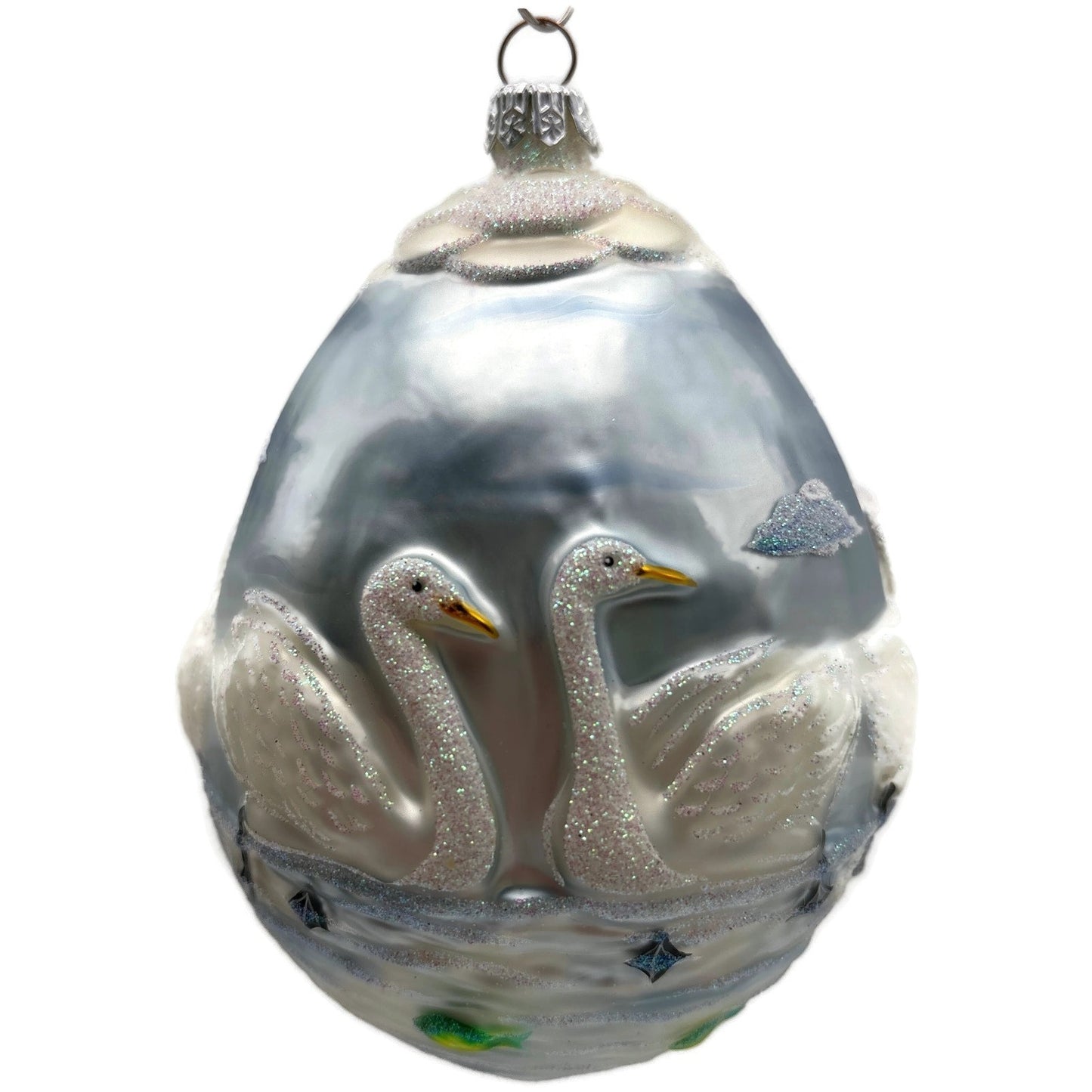Patricia Breen Seven Swimming Swans Blue White Birds Christmas Tree Ornament