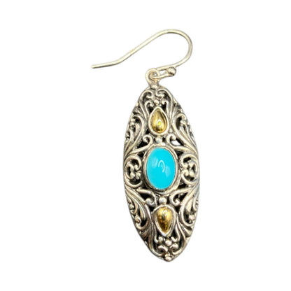 Samuel B Sleeping Beauty Turquoise Hook Earrings 925 Sterling Silver Filigree
