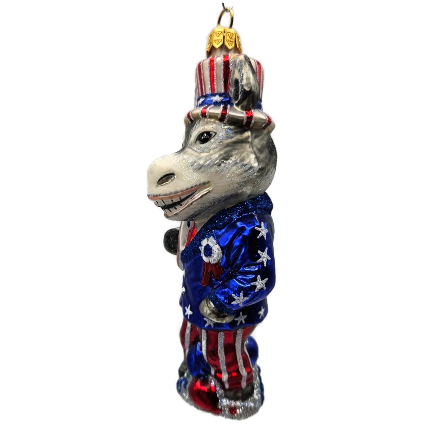 Slavic Treasures Campaigning Donkey Glass Political Party Patriotic DNC Ornament