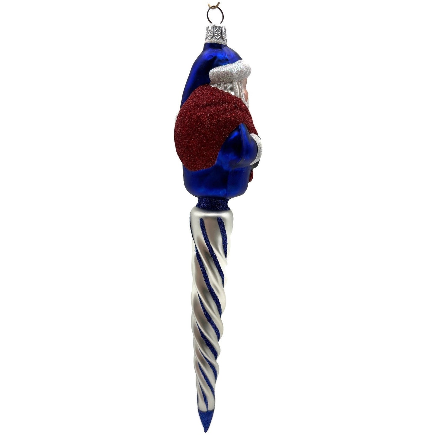 Patricia Breen Spiraling Santa Claus Blue White Christmas Tree Drop Ornament
