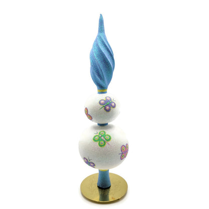 Patricia Breen Butterfly Finial 2-Ball Blue Yellow Christmas Finial Tree Topper