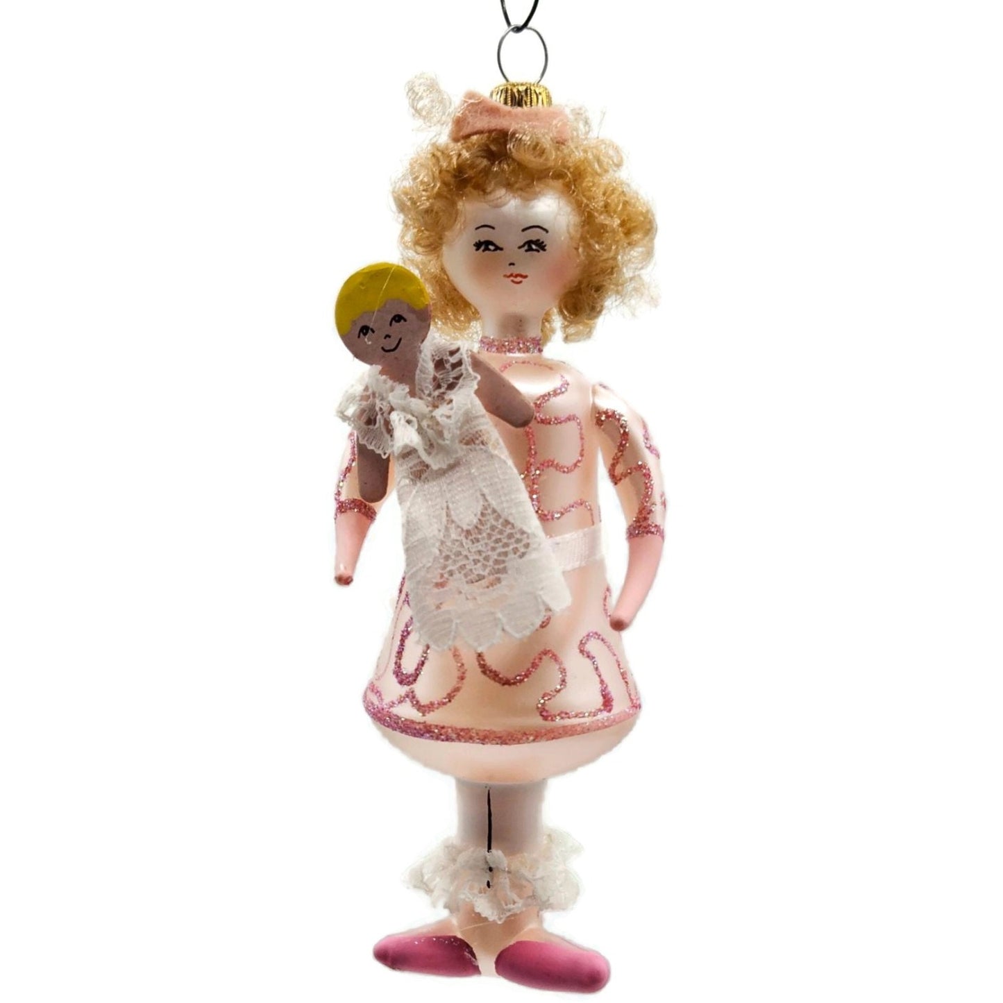 Soffieria De Carlini Little Girl with Doll Italian Glass Christmas Tree Ornament