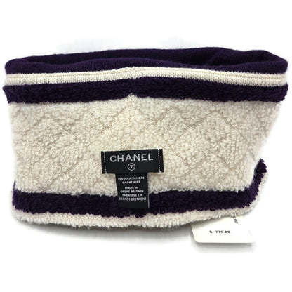 Chanel CC Logo Cashmere Beanie Hat Purple White Pom Pom Great Britain Rare