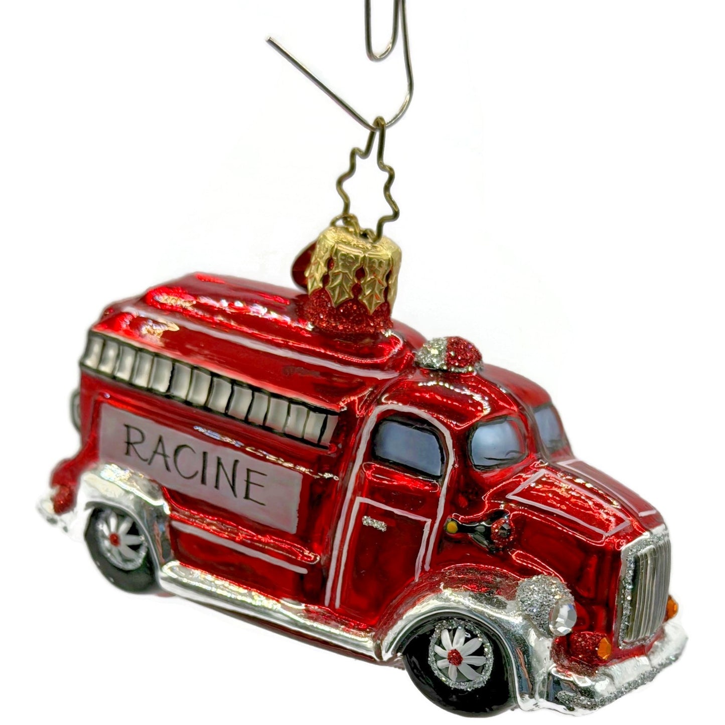 Christopher Radko Racine Fire Truck Glass Christmas Ornament Poland Retired