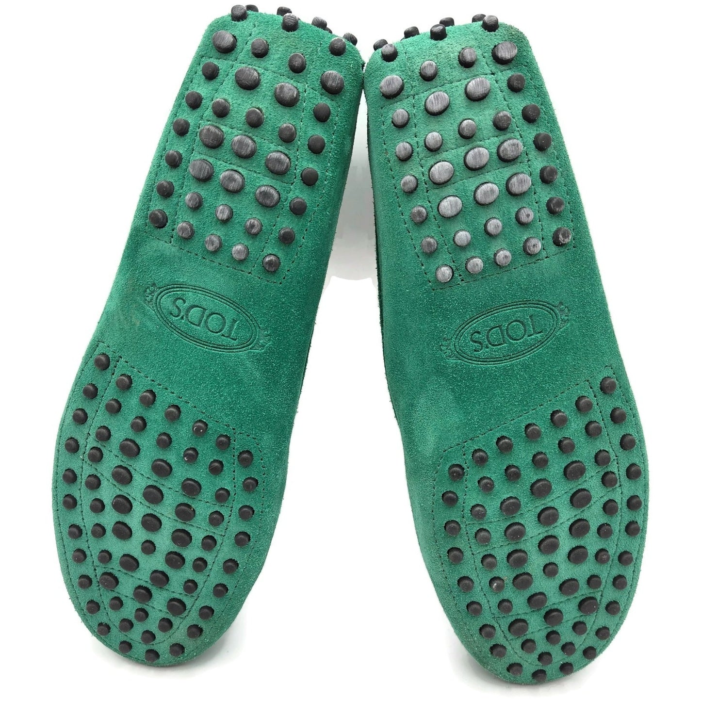 Tod’s Green Suede Leather Rubber Sole Moccasin Driving Loafers Womens 39.5 w Box