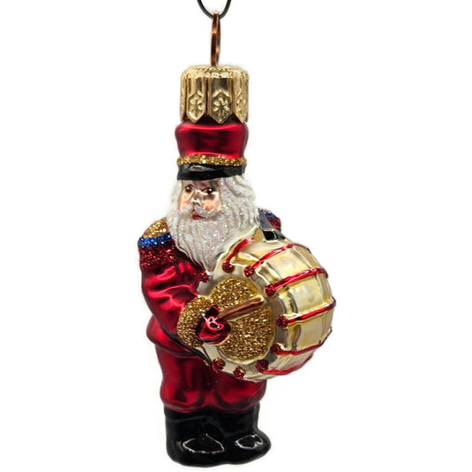 Patricia Breen Drummer Santa Red Glittered Glass Christmas Tree Ornament