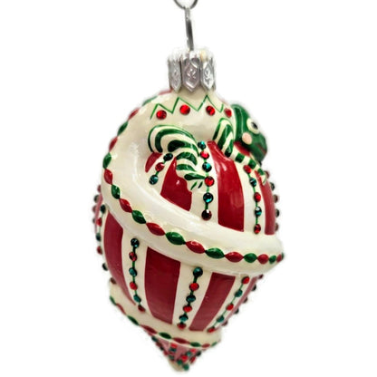 Patricia Breen Topping Chameleon Red Green Striped Christmas Tree Ornament