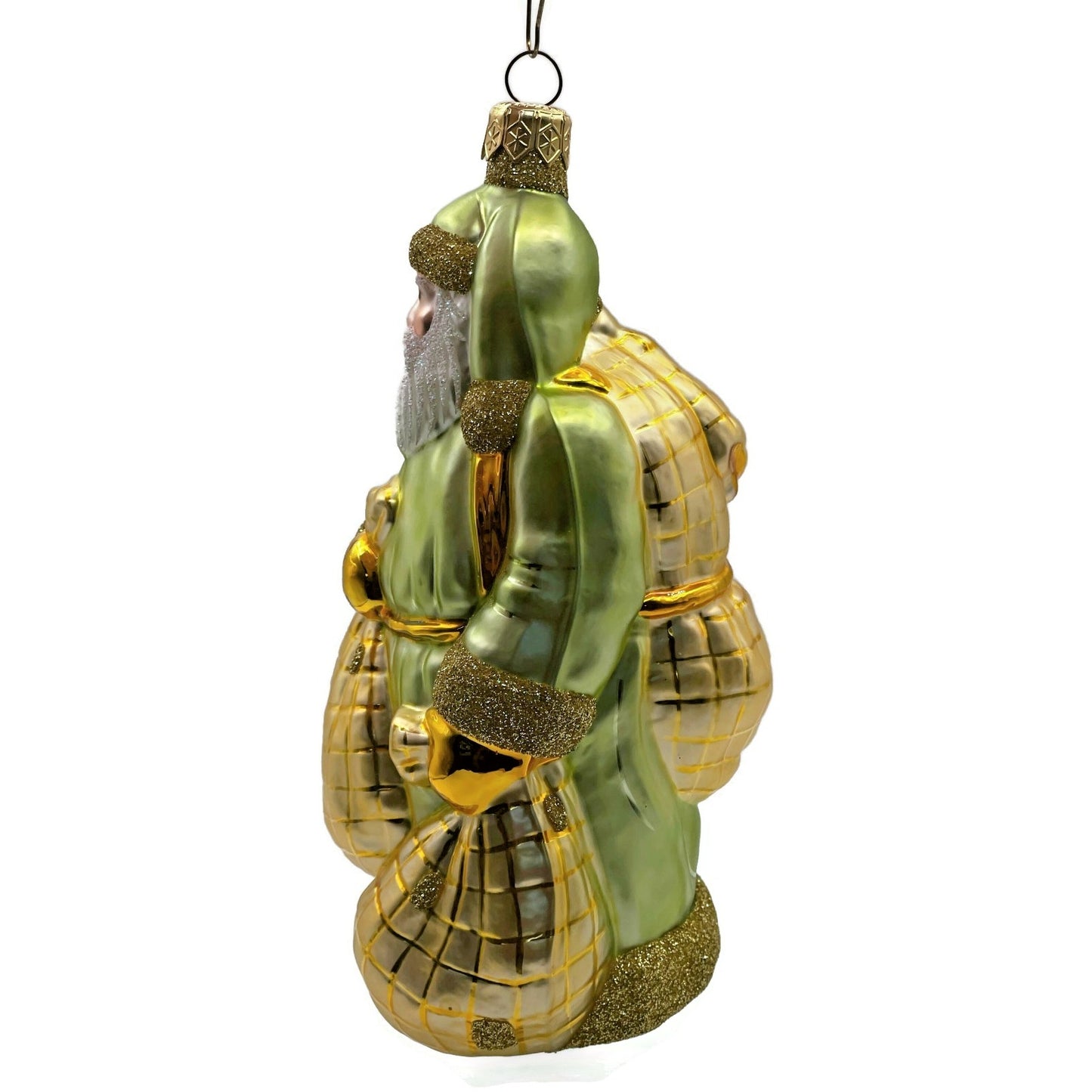 Patricia Breen Laden With Love Green Gold Santa Claus Christmas Ornament 9826