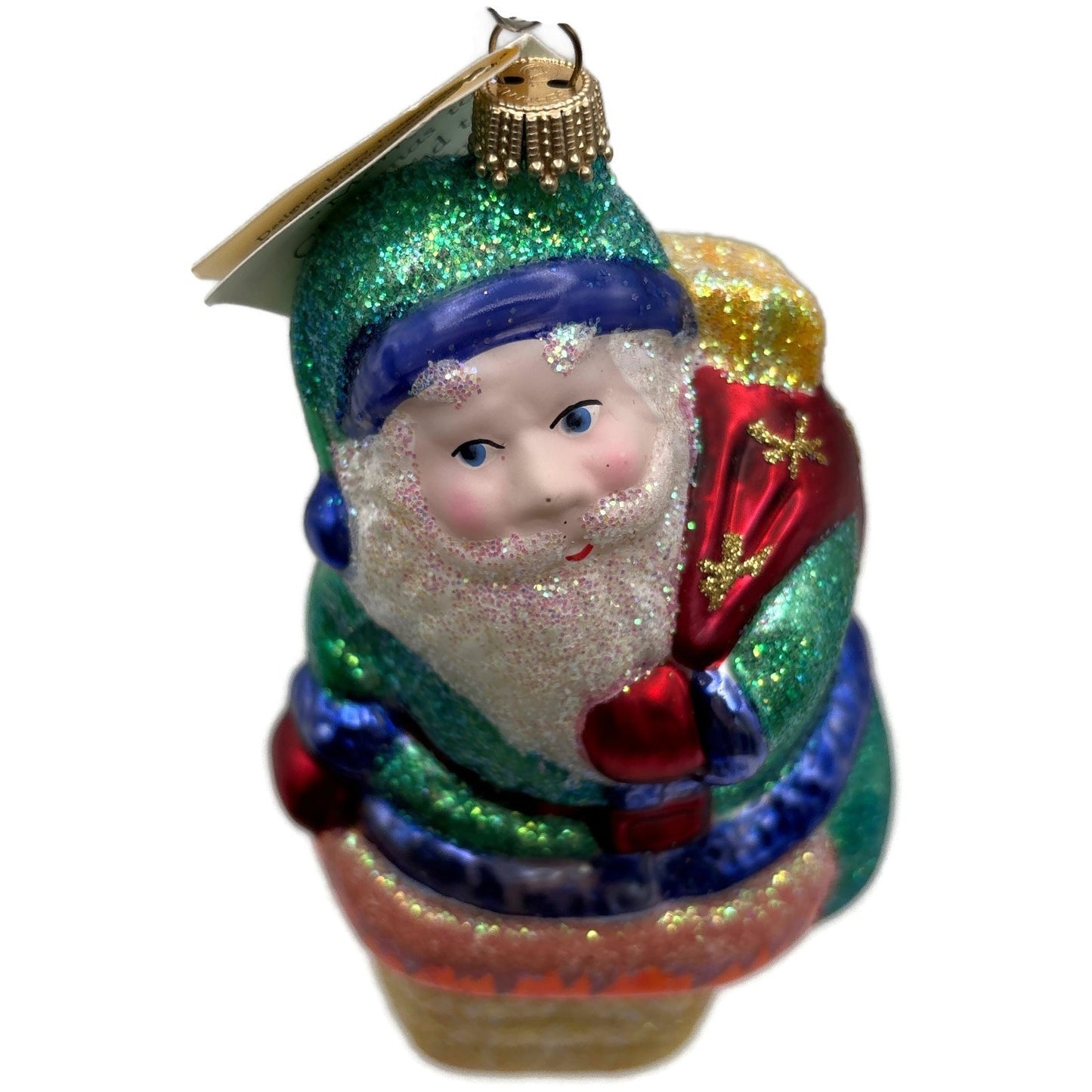 Larry Fraga Dropping In Green Santa Claus Chimney Christmas Tree Ornament