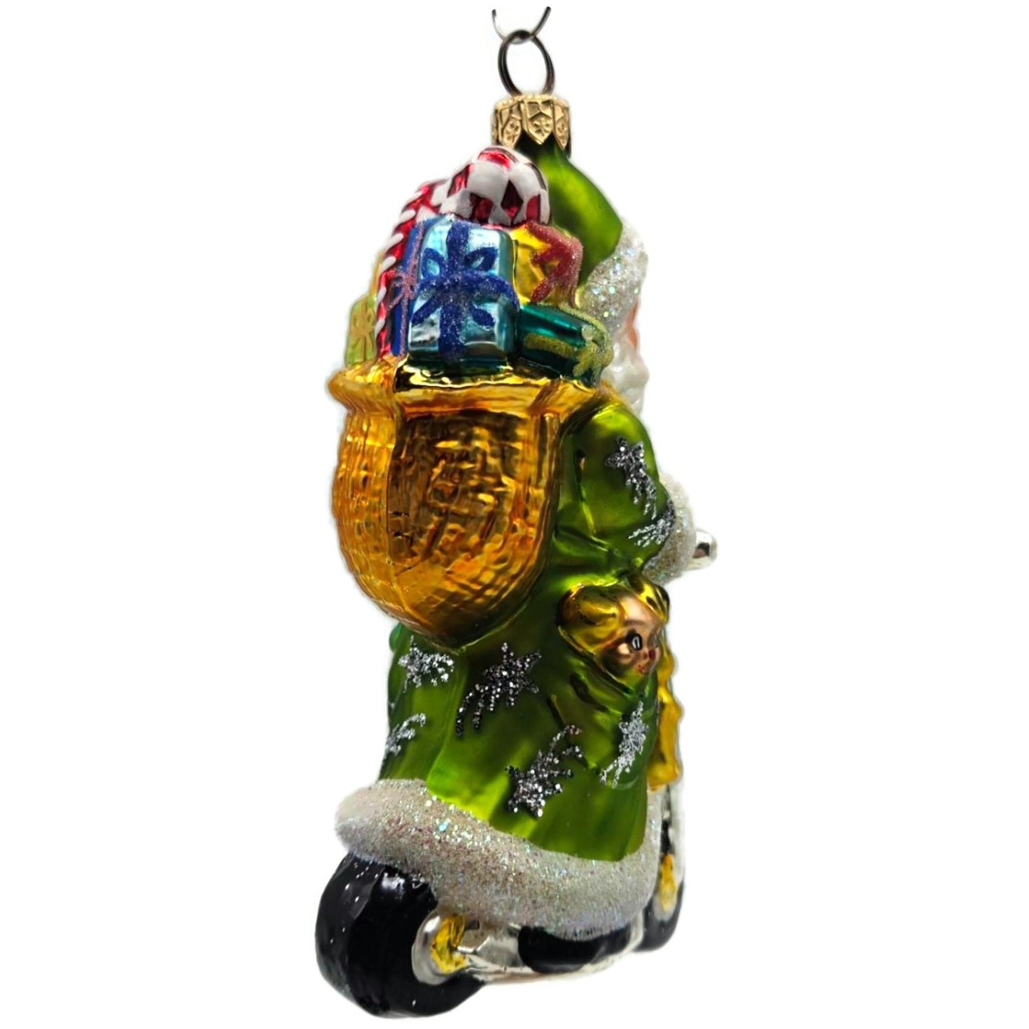 Christopher Radko Scooting Star Green Santa Claus Christmas Ornament 97-263-1