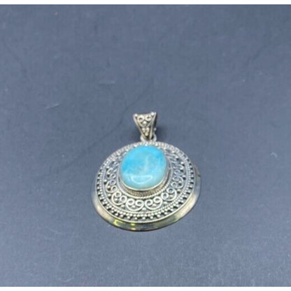Blue Quartz Gemstone Pendant Oval Cabochon 925 Sterling Silver Filigree BJC