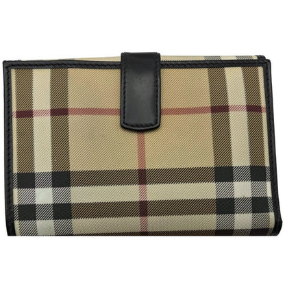 Burberry London Vintage Nova Check Leather Snap Bi-Fold Wallet Black Beige Plaid