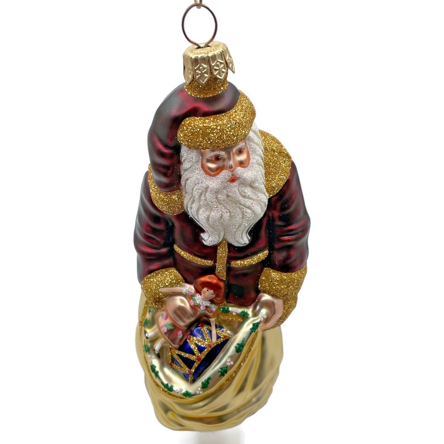 Patricia Breen Santa Claus Bordeaux Gold Holly Presents Christmas Tree Ornament