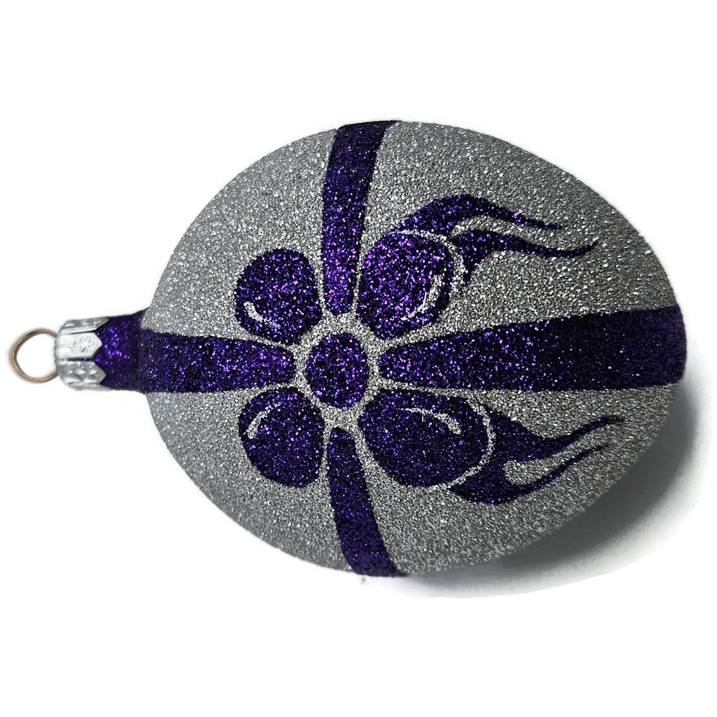 Patricia Breen Eggs Silver Purple Bow Glittered Easter Christmas Ornament 9873