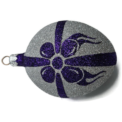 Patricia Breen Eggs Silver Purple Bow Glittered Easter Christmas Ornament 9873