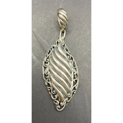 Carolyn Pollack Relios Leaf Shaped Pendant 925 Sterling Silver Scroll Filigree
