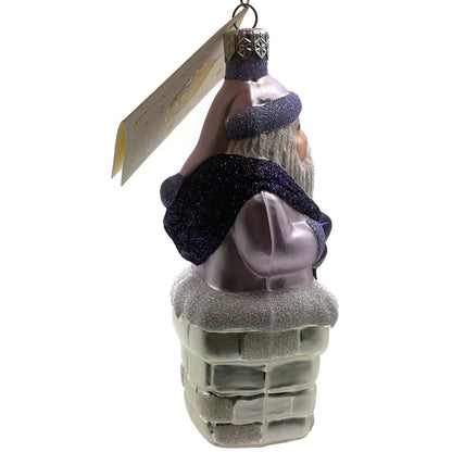 Patricia Breen Ornament Here Comes Santa Claus Lavender Silver Chimney Christmas