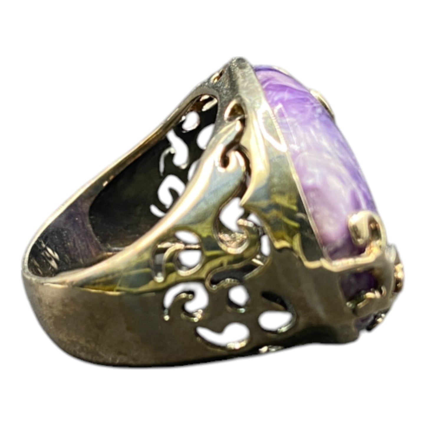 925 Sterling Silver Ring Oval Marbled Purple Russian Charoite Crystal Size 7