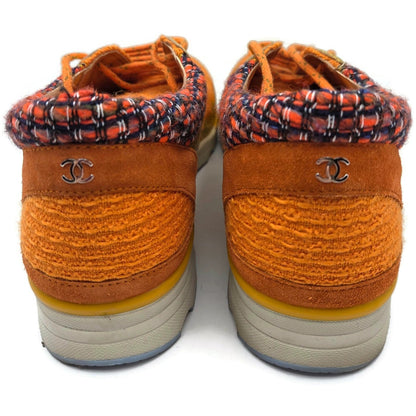 Chanel 14K Supermarket Orange Tweed PVC Suede Gold Sneakers Women EU Size 40.5