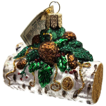 Old World Christmas Yule Log Ornament Pine Cones Fire Pit OWC Glass Tree Decor