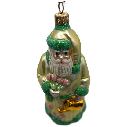 Patricia Breen Santa Dreams of Spring Yellow Pink Flowers Christmas Ornament