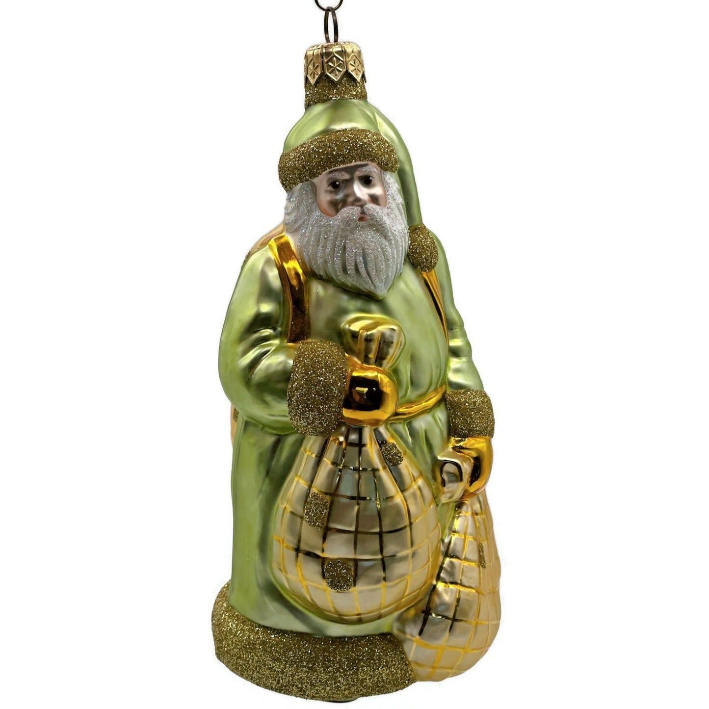 Patricia Breen Laden With Love Green Gold Santa Claus Christmas Ornament 9826